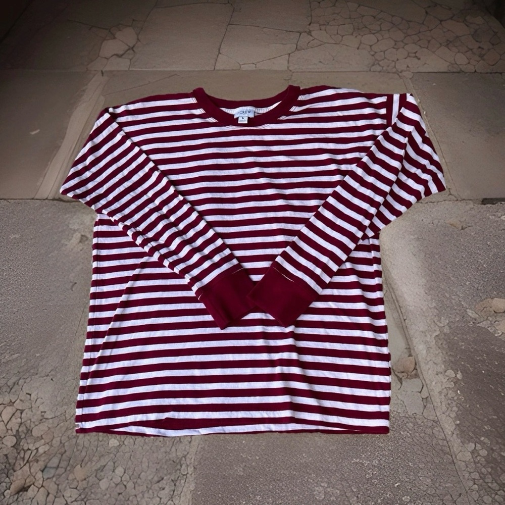 J. Crew Factory Women's Size Medium Long Sleeved Stripe T Shirt Red  White